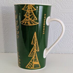 Starbucks 2015 Holiday tall mug Green and Gold - 18 oz